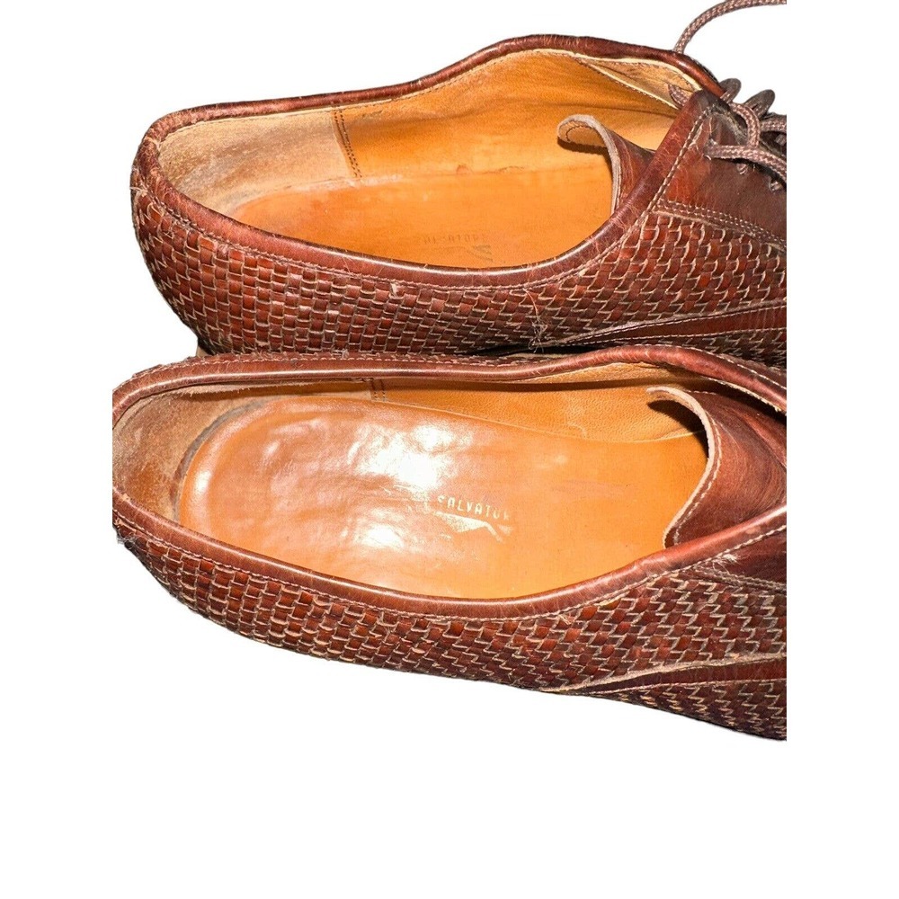 *Flaw Salvatore Ferragamo Woven Leather Lace Oxford Shoes Men's Size 10D H14580 - Picture 9 of 16